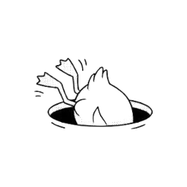 A goose diving head-first into a hole